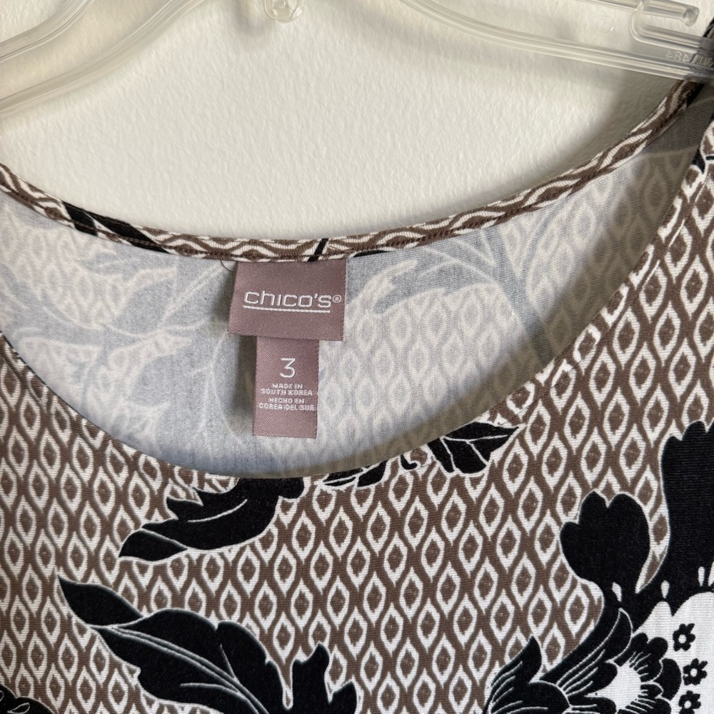 Chico's Sleeveless Maxi Dress Neutral Geometric Floral Print Tie Waist Size XL - Picture 8 of 10